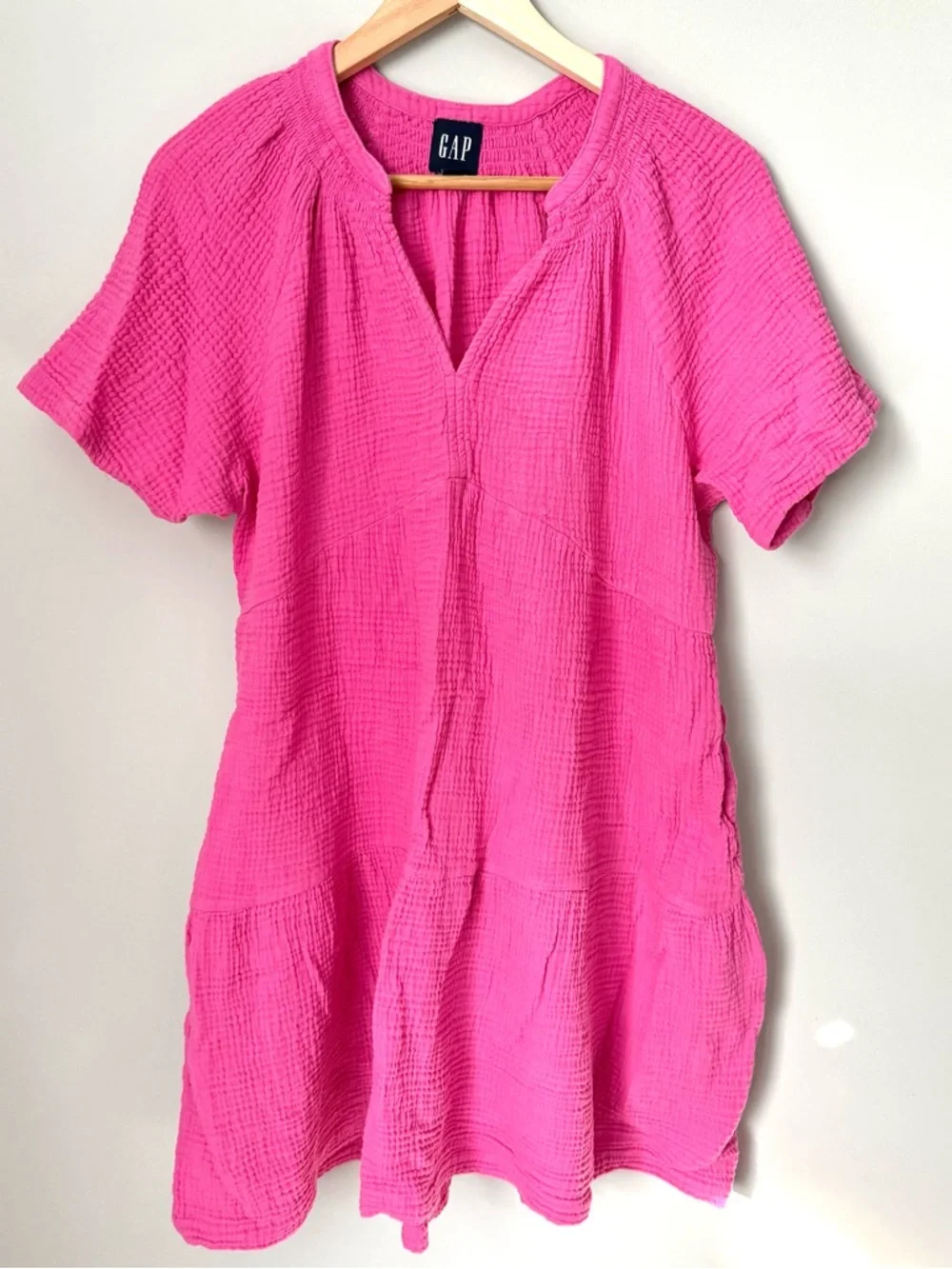 GAP Hot Pink Gauzy Cotton Beach Spring Short Sleeve Tunic Dress - Picture 1 of 4